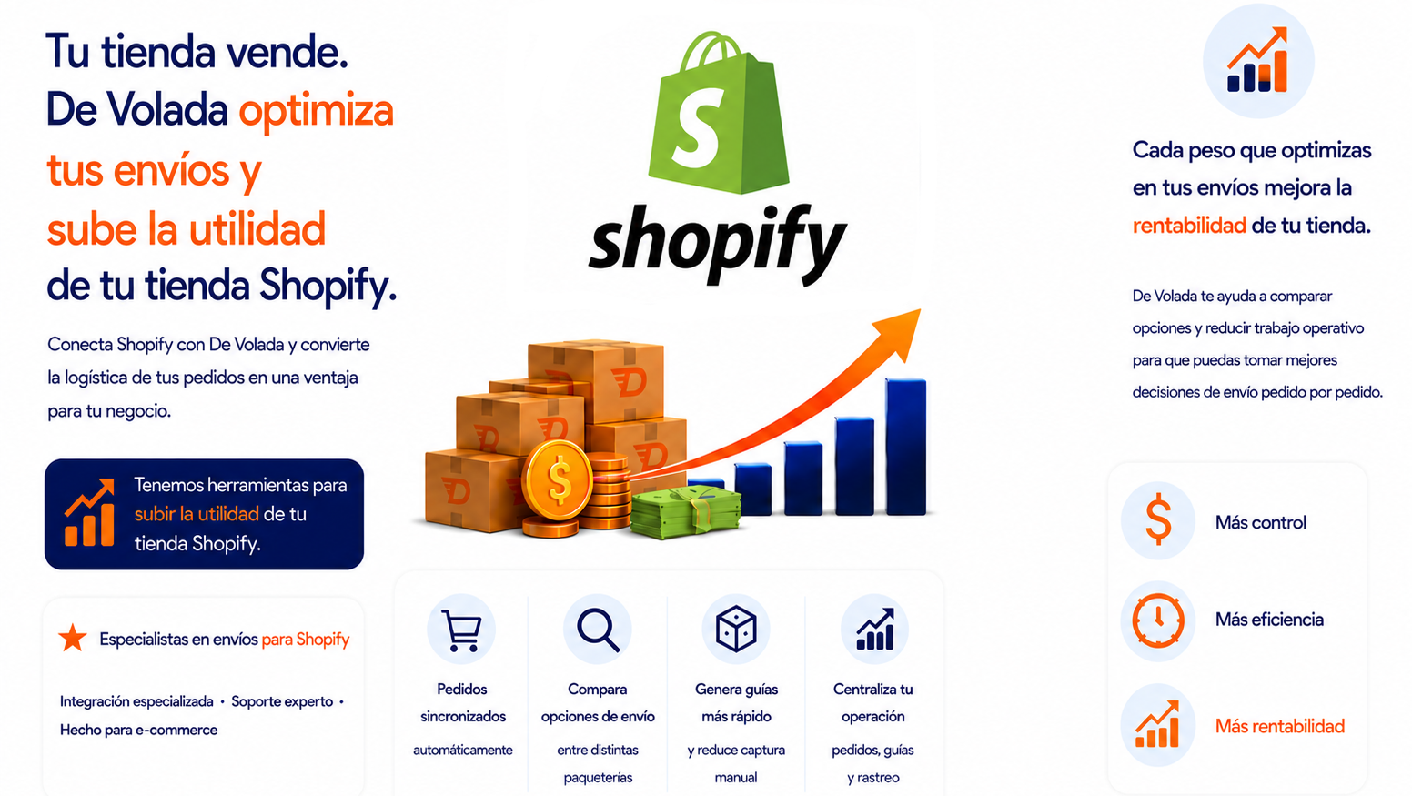 De Volada + Shopify: pedidos sincronizados, comparación de paqueterías y guías más rápidas